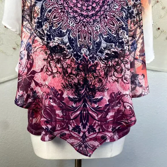 y2K Rhinestone Pink Mandala Butterfly Whimsigoth Fairycore Coquette Blouse Sz S - Picture 5 of 15